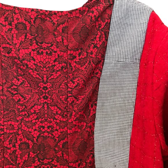 Upcycled Patchwork Pullover Shirt, Size M-L: Mixed Print Spliced Floral Blouse - Picture 5 of 13